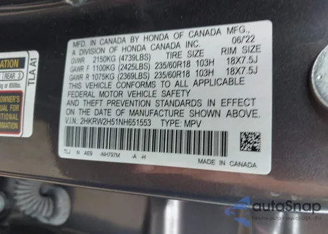 2022 Honda Cr-V Awd Ex z USA, uszkodzony, nr VIN 2HKRW2H51NH651553